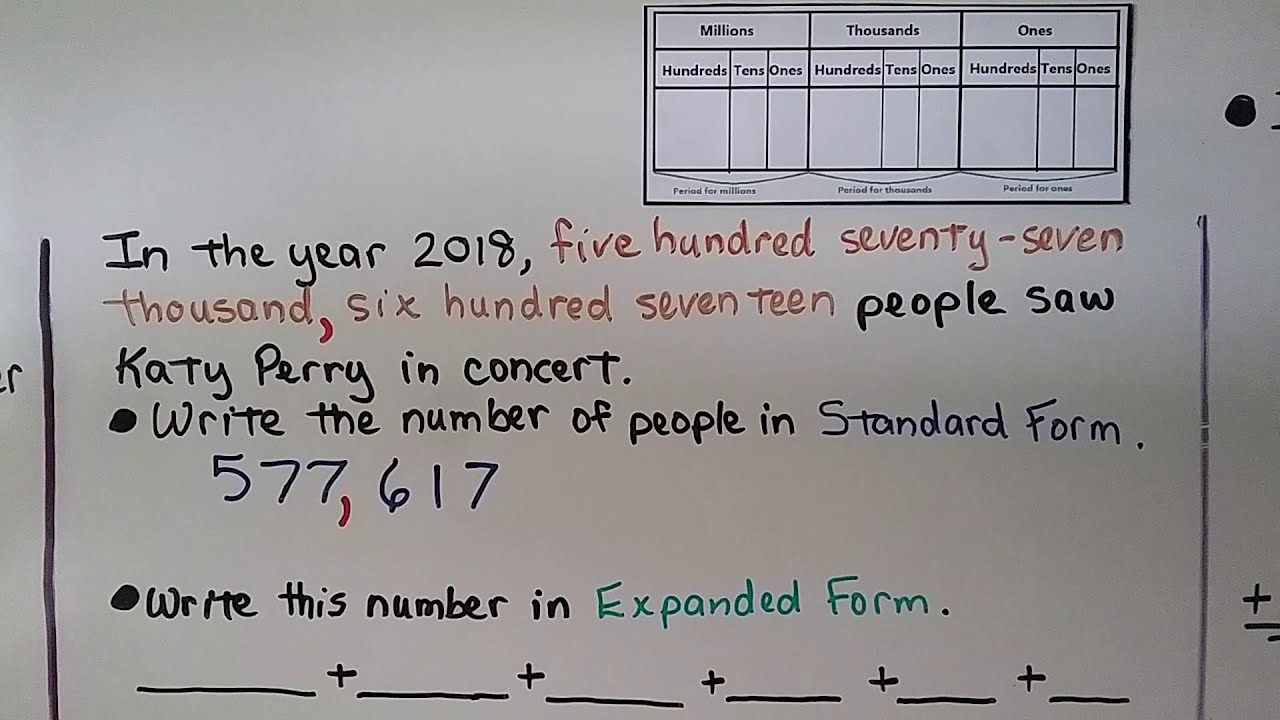 4th Grade Math 1.2, Read and Write Numbers in Standard Form, Word Form, Expanded Form