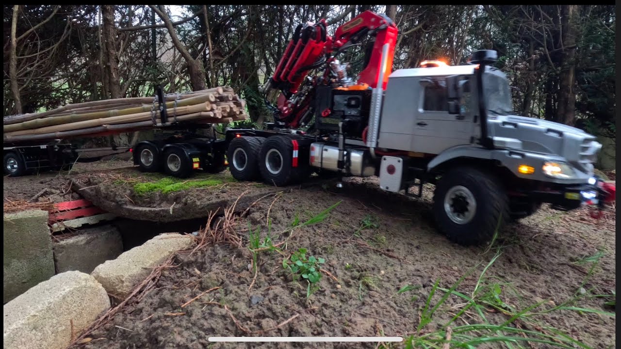 Engins de chantier rc construction camion jdm 1/14 livraison de bois grande longueur accès difficile