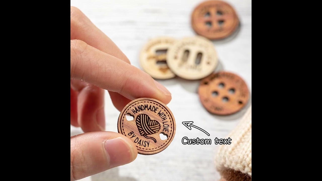 Personalized Handmade with Love Wooden Buttons Set of 10 Clothing Labels Gift for Mother Grandma