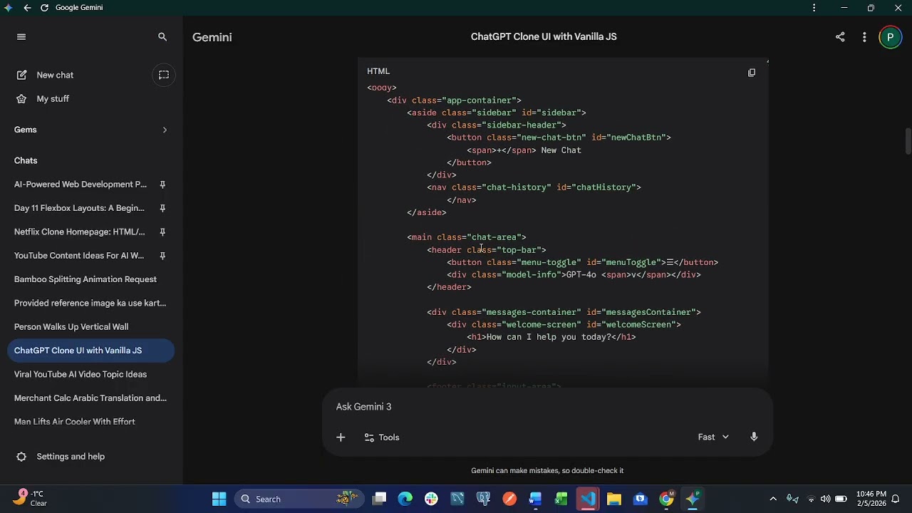 Создайте клона Gemini, используя HTML, CSS, JavaScript и искусственный интеллект Gemini 😮😮😮😮😮😮😮😮😮😮😮😮