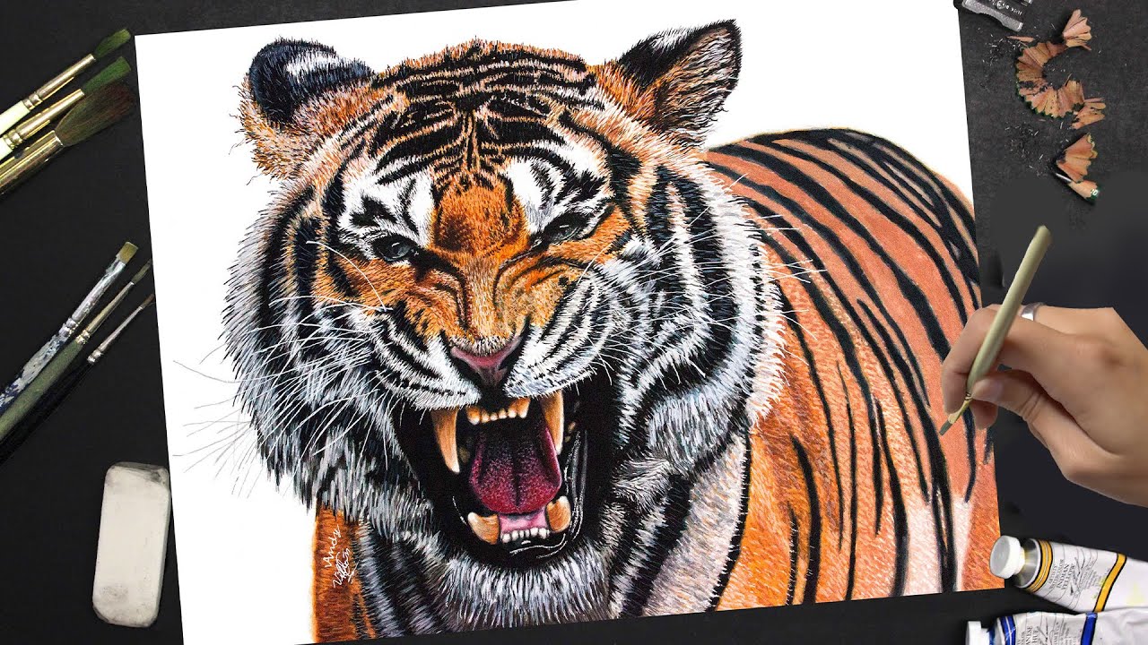 Hyperrealistic Tiger Watercolor Painting
