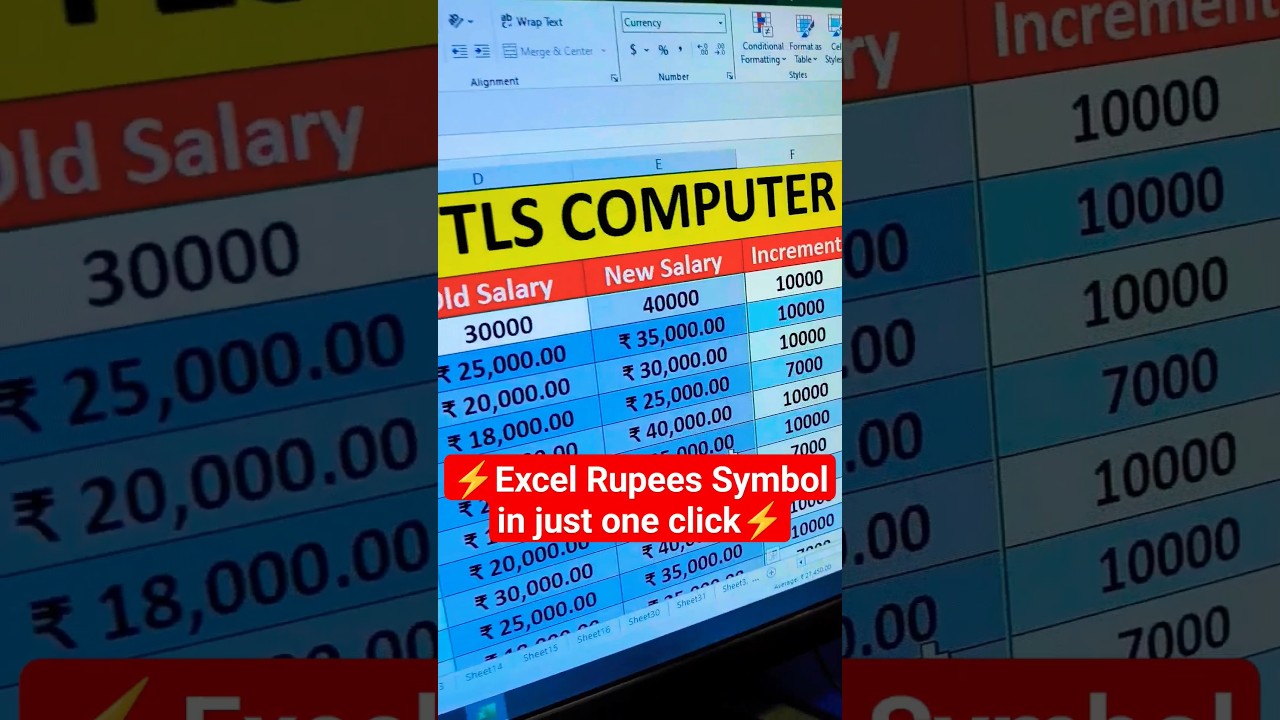 Excel add Rupee symbol in just one click⚡🔥 #viral #excel #computer #exceltips