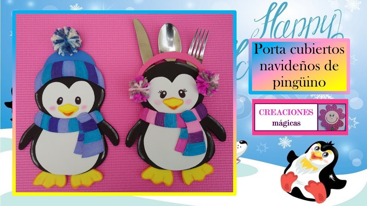 ♥♥Porta Cubiertos navideños de Pingüino♥Creaciones Mágicas♥♥