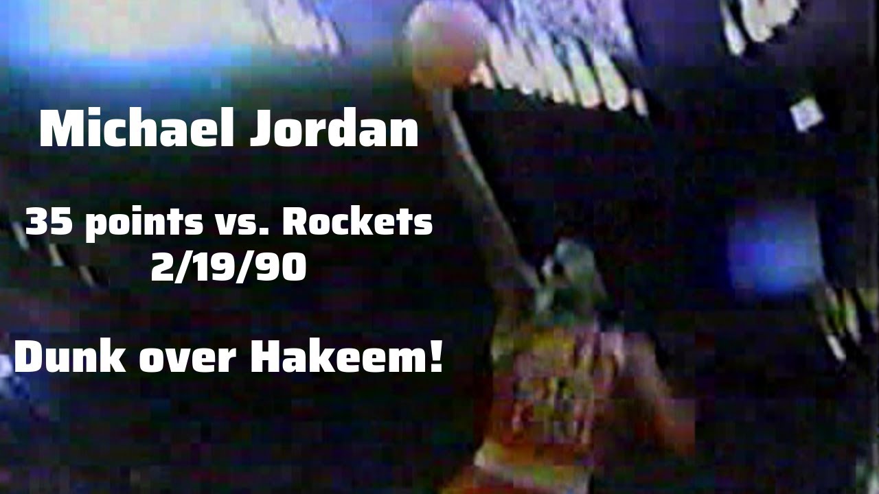 Michael Jordan - 35pts vs. Rockets & dunk over Hakeem! (1990)