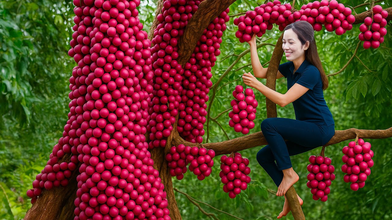 Harvests Red Langsat Growing Thick on Tree Trunk | Making Red Langsat Mousse Cake to Sell at Market