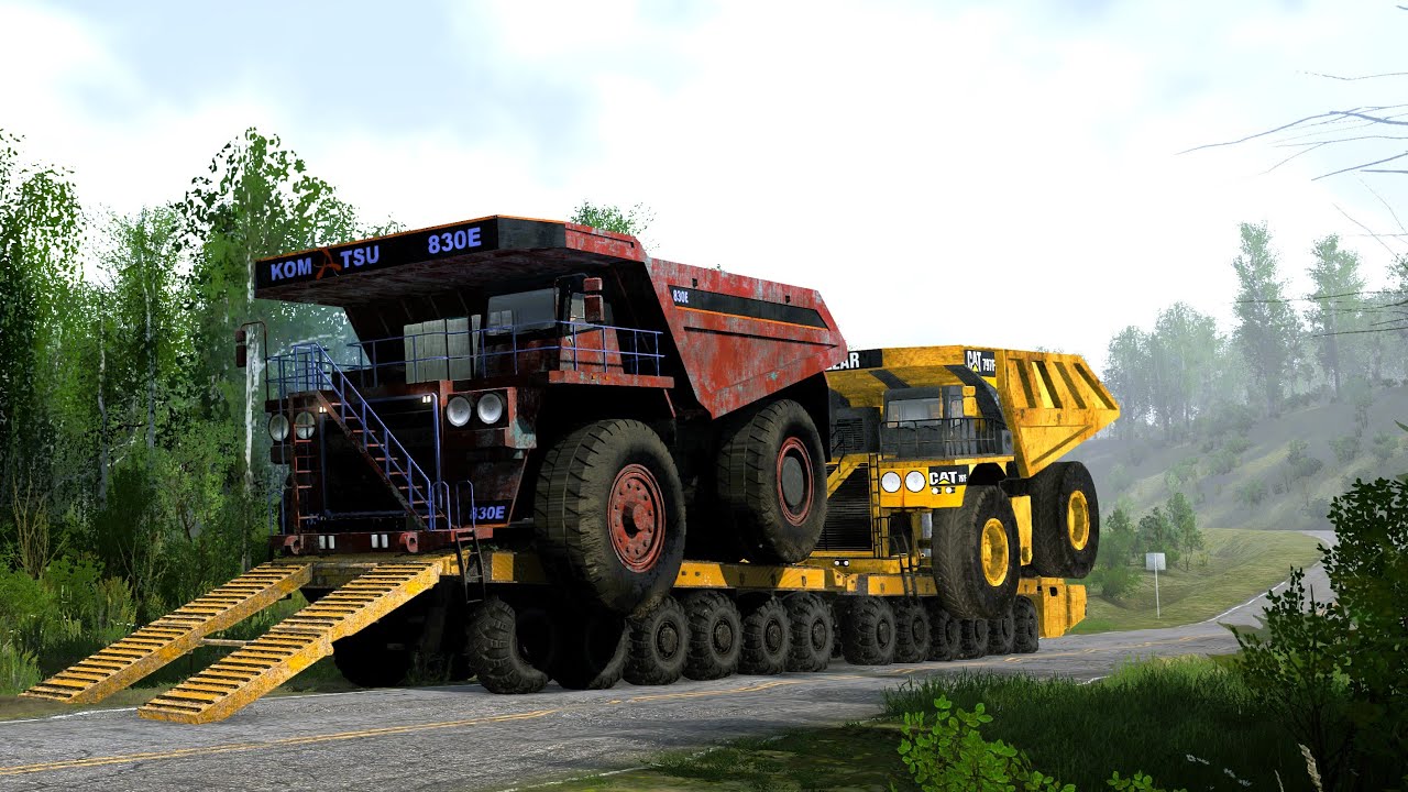 Spintires Mudrunner -  Maz 7907 24x24 - Heavy Transporting 2 Big Dump Truck, Caterpillar, Liebherr