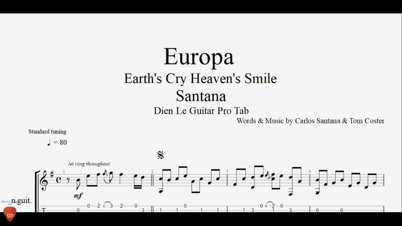 Europa (Earth's Cry Heaven's Smile) - Guitar Tutorial + TAB