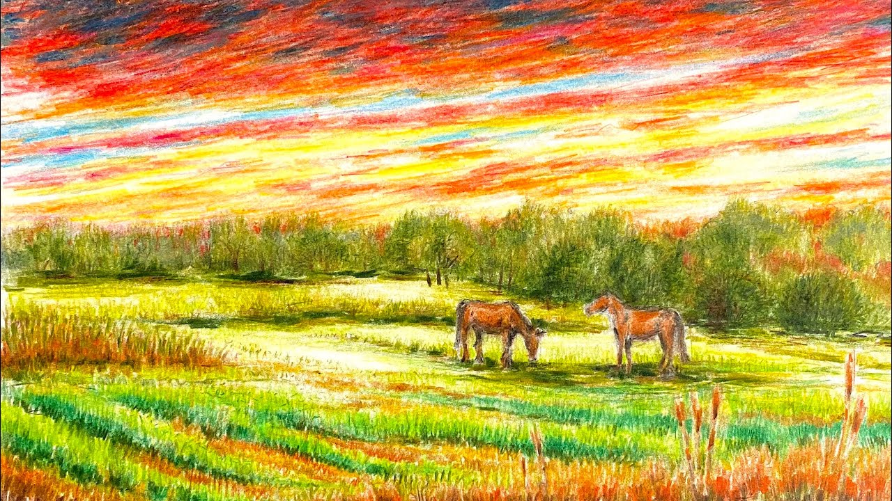 Colored pencils landscape drawing / Anson Maine