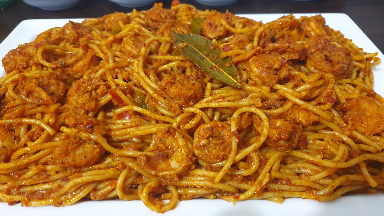 مقرونة بالكروفات مع سر بنة و مطعم الكروفات pâte aux crevettes