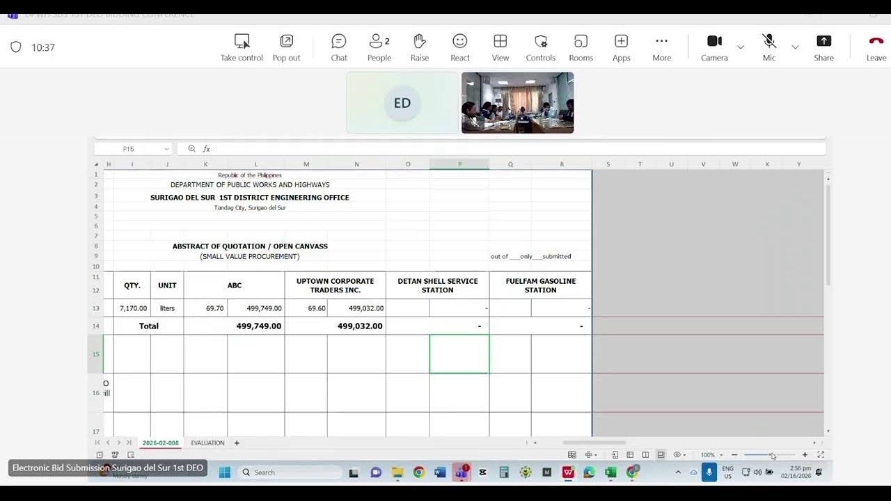 Procurement Livestream for DPWH Surigao del Sur 1st DEO on February 16, 2026