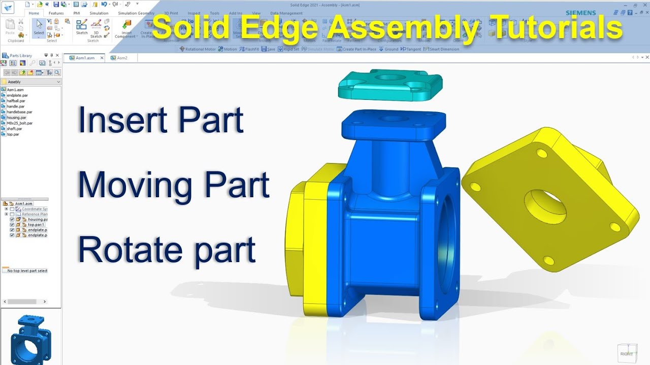 Solid Edge Assembly Tutorials #1 | Insert Parts - Moving & Rotate Part - Show & Hide Part