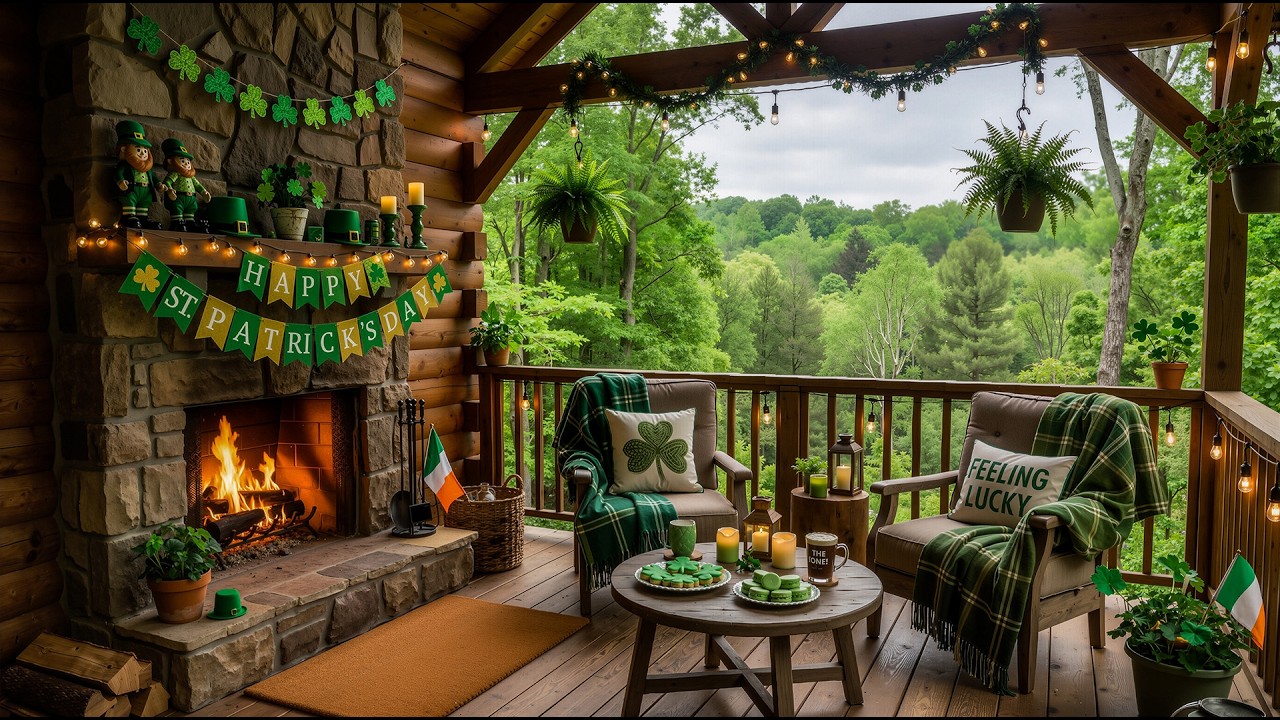 St Patrick’s Day Fireplace Ambience 🍀 Relaxing St Patrick’s Day Piano🔥Crackling Fireplace