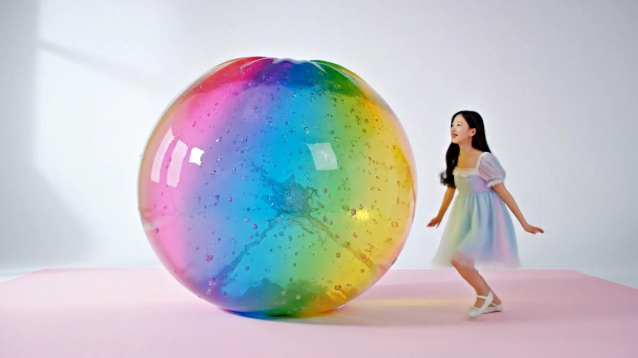 Oddly Satisfying AI ASMR ✨ Dreamy Girl Walking 3 Steps  Softly Jumping on Rainbow Balls | No Talking