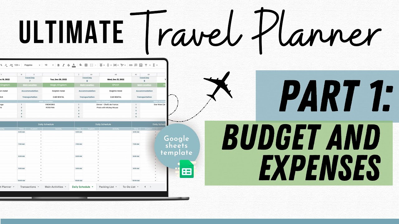 Travel Planner - PART 1 - Google Sheets Vacation Budget Planner and Expense Tracker - Spreadsheet