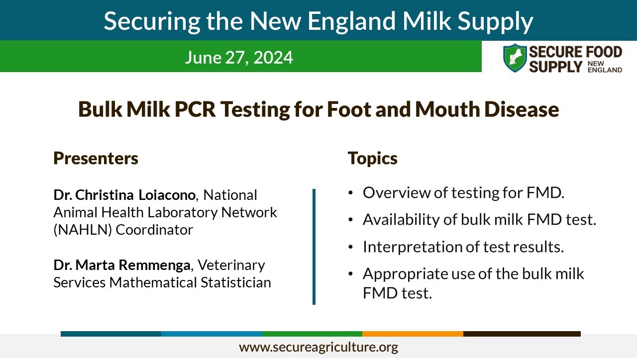 June 27, 2024 Bulk Milk Polymerase Chain Reaction (PCR) Testing for Foot-and-Mouth Disease
