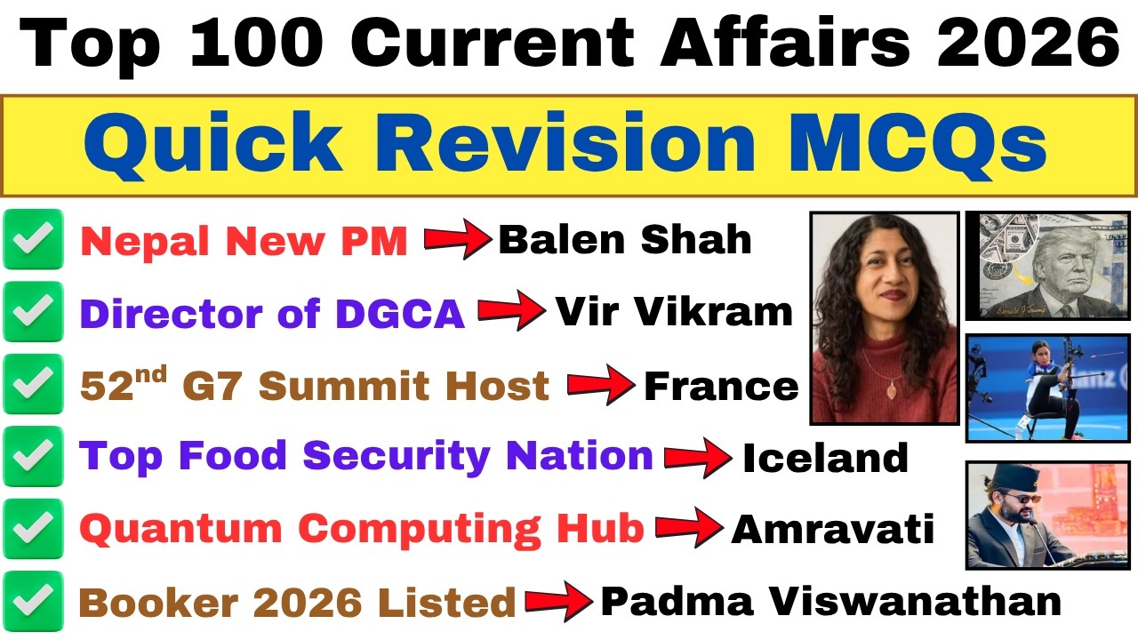 Top 100 Current Affairs 2026 | Exam-Oriented Revision MCQs