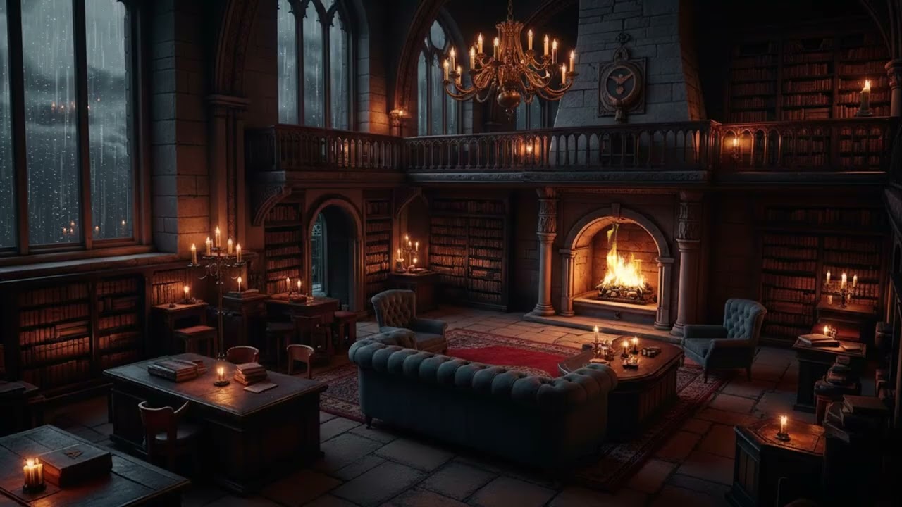 Cozy Rainy Night in a Grand Medieval Castle Room | Fireplace Ambience for Deep Sleep & Relaxation