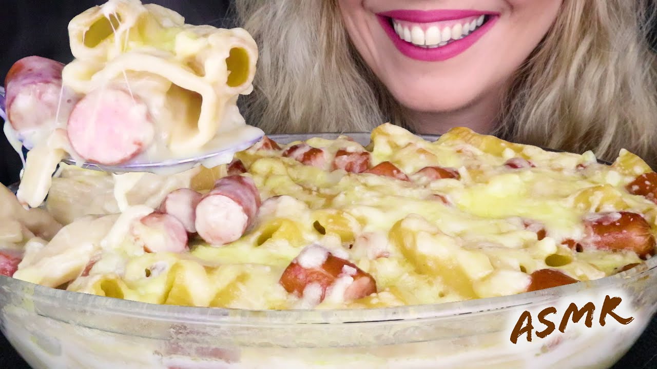 CREAMY & CHEASY HOT DOG PASTA BAKE 🍲 | No Talking | ASMR Mukbang  - 먹방 | Real Eating Sounds