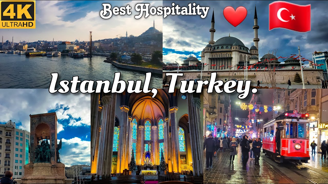 Istanbul,Turkey 🇹🇷 Walking tour, Taksim Sq, Taksim Mosque, Church 4K 60 fps