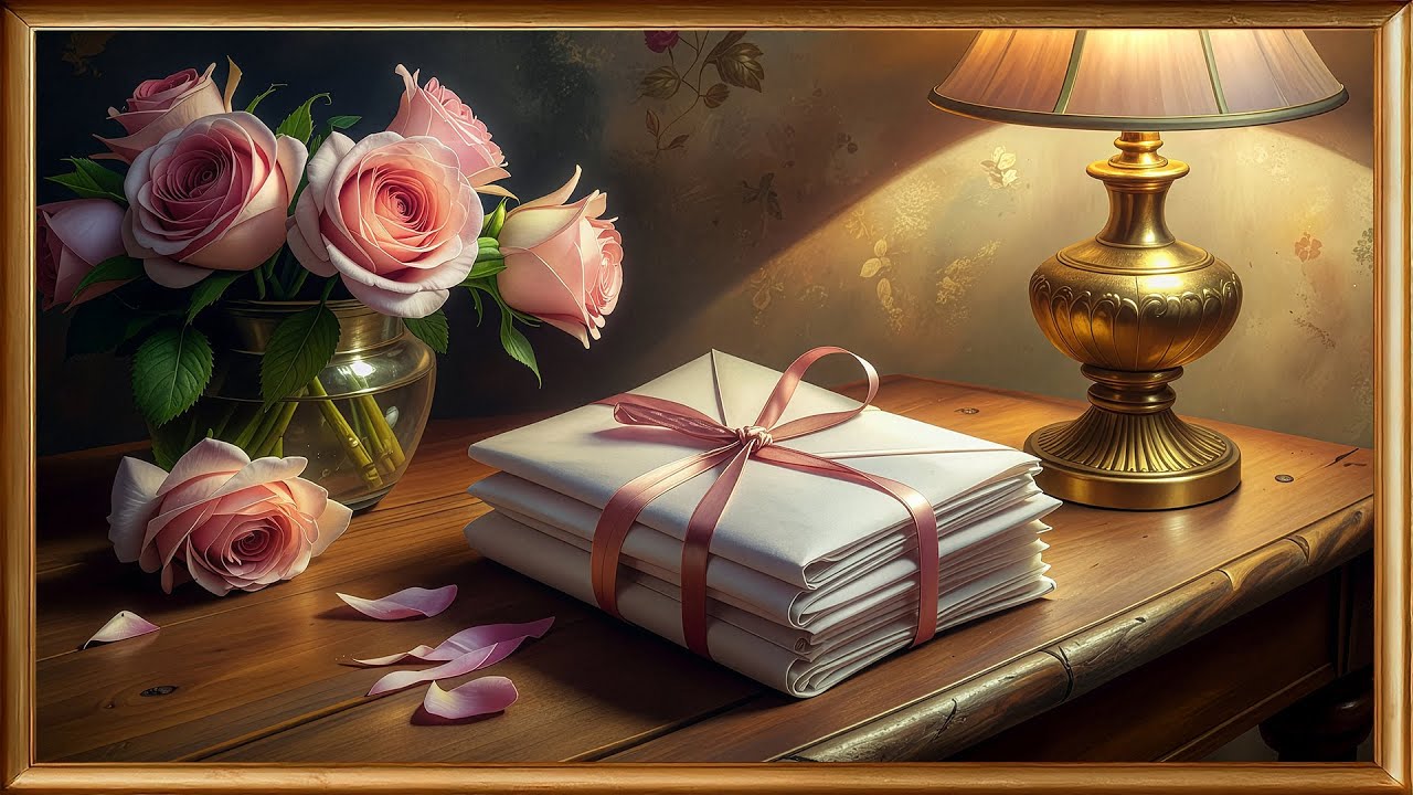 4K Framed TV Art: Love Letters & Blush Roses | Cozy Romantic Still Life
