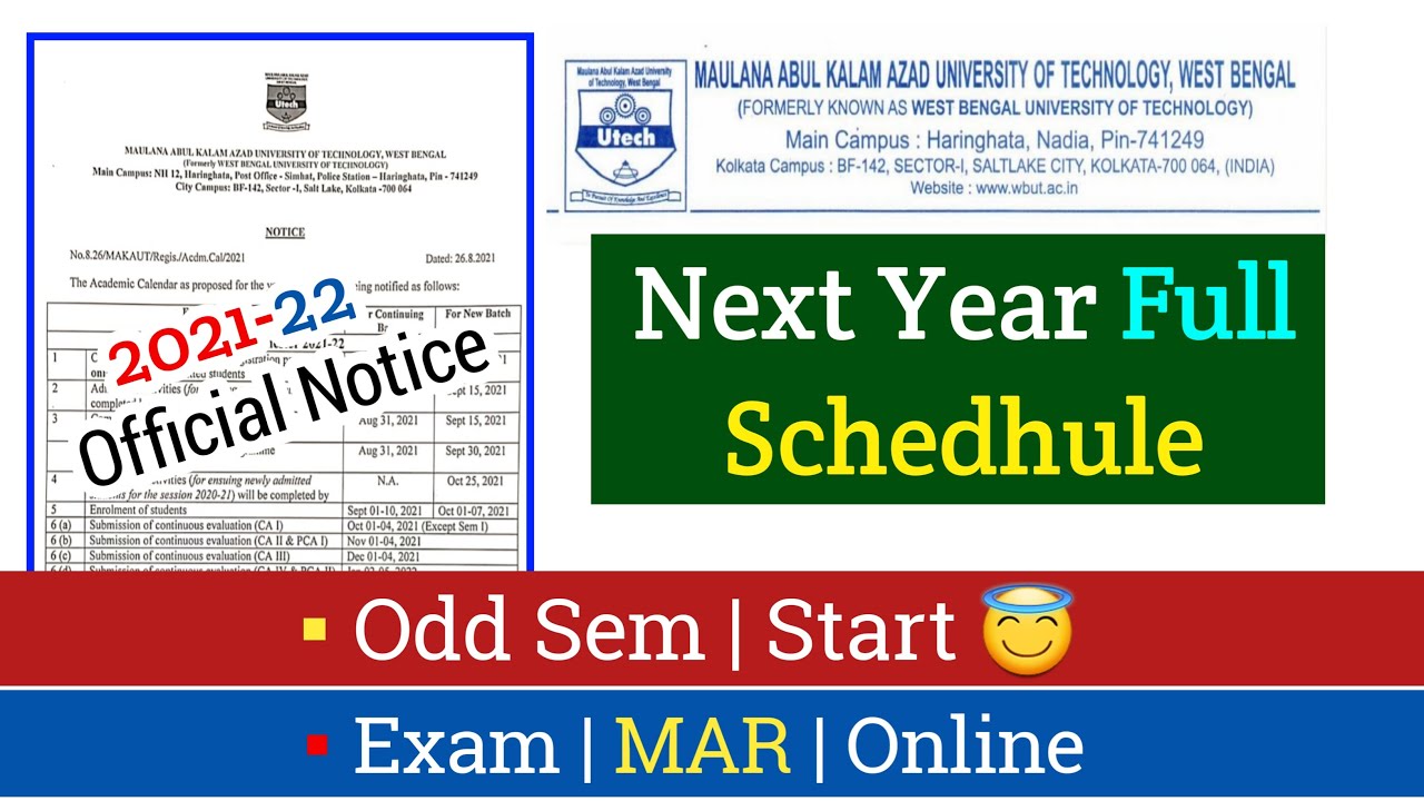 Makaut 2021-22 full Academic Details 😃| Online/Offline, Exam Date, MAR Submission, CA/PCA Update