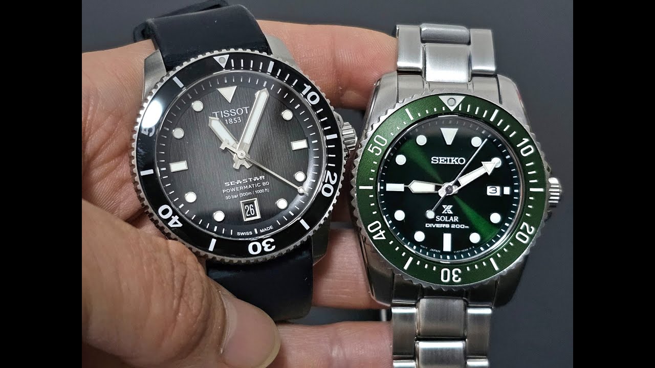Tissot Seastar 1000 Powermatic 80 против Seiko SNE583 Solar Dive Watch