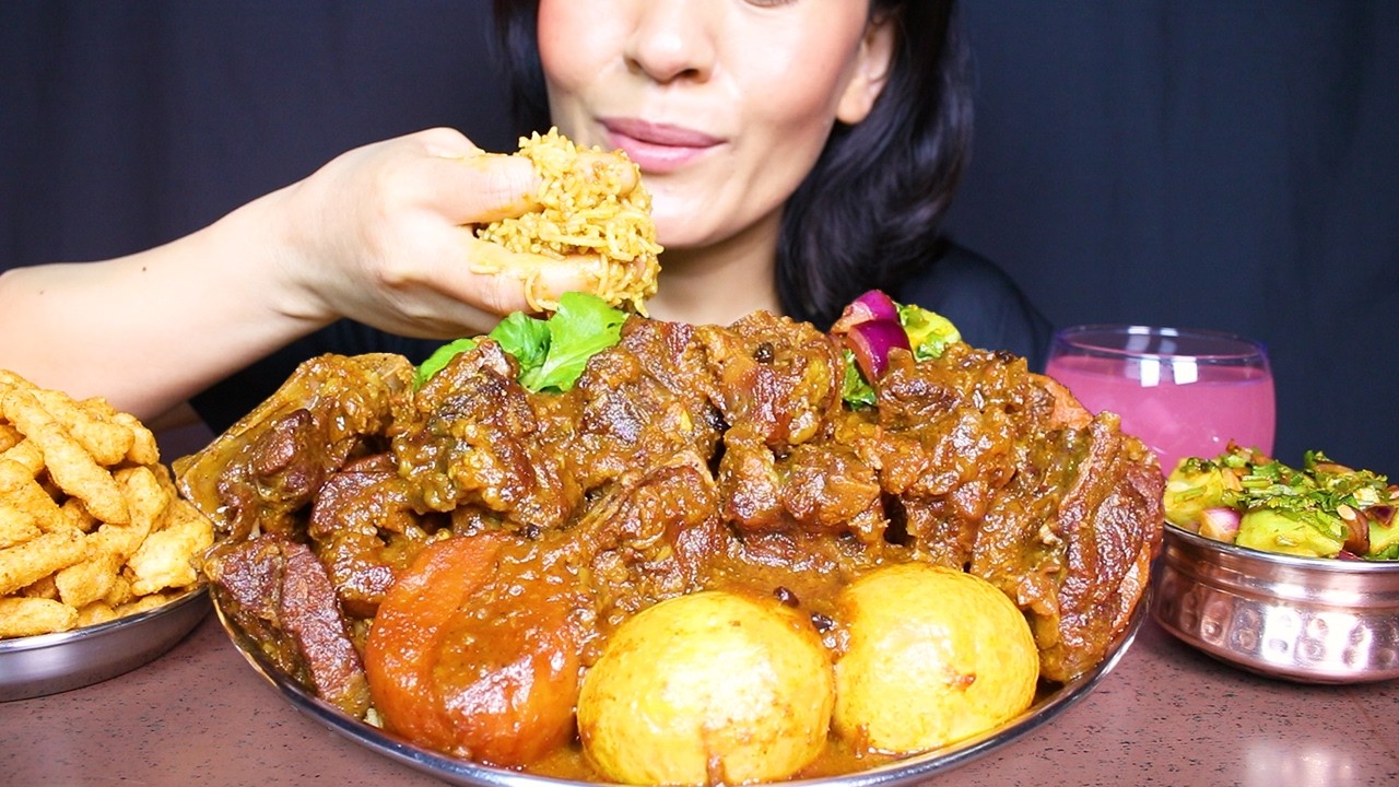 Eating Spicy Mutton Masala Curry and Egg Curry with Basmati Rice #ASMR/EATINGSHOW MUKBANG BIG BITES