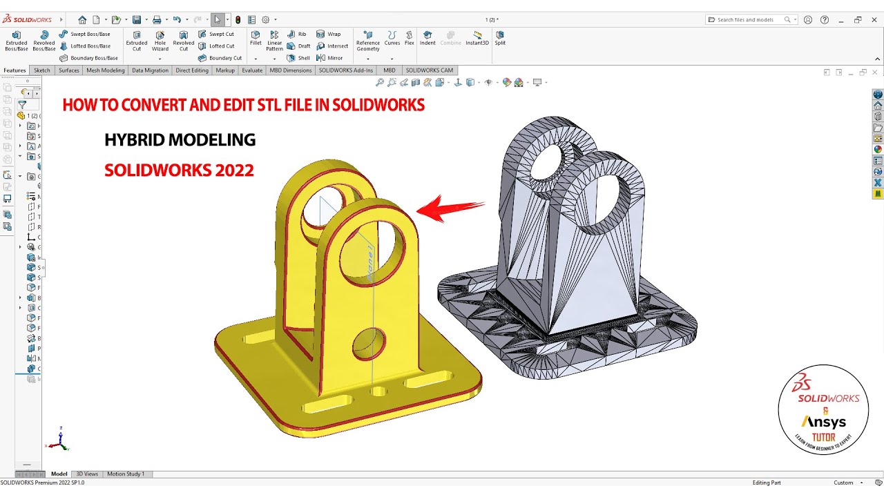 ✅ Как редактировать stl-файл в SolidWorks | Гибридное моделирование