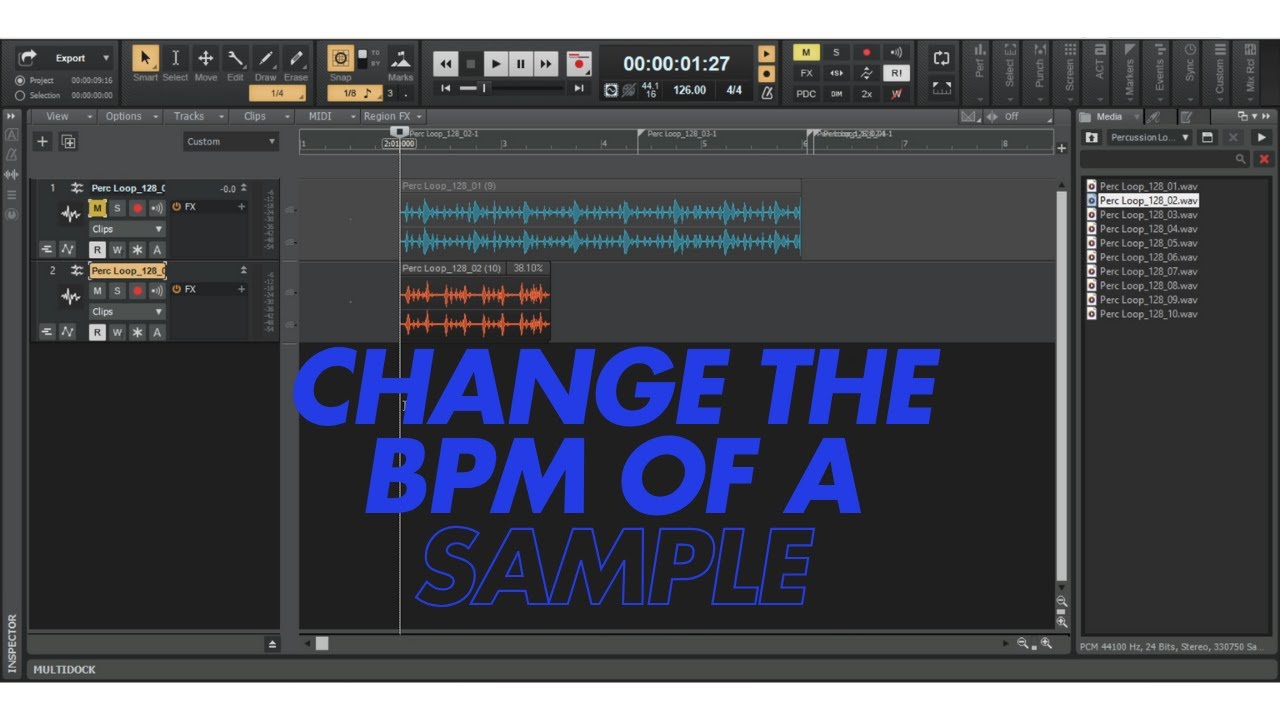 How to change the BPM of a sample and sync it with the project tempo in Cakewalk by Bandlab