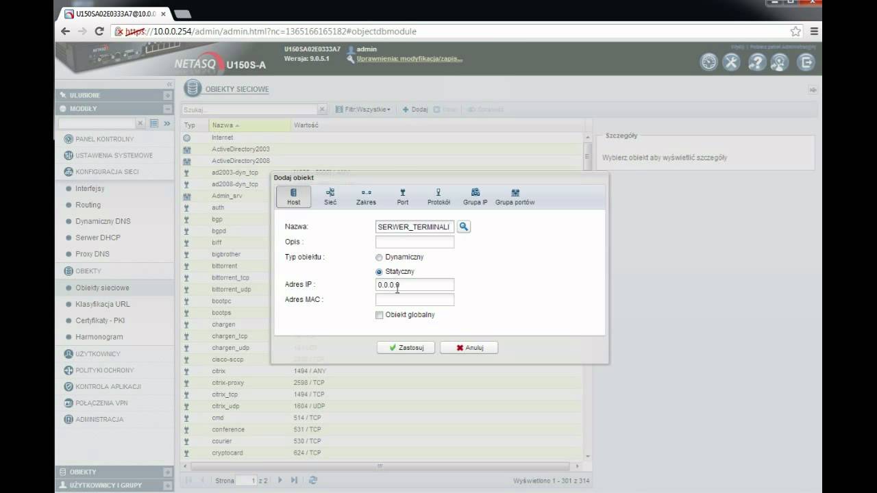 NETASQ Firmware v9 - Sieć DMZ - serwer pocztowy i serwer terminali