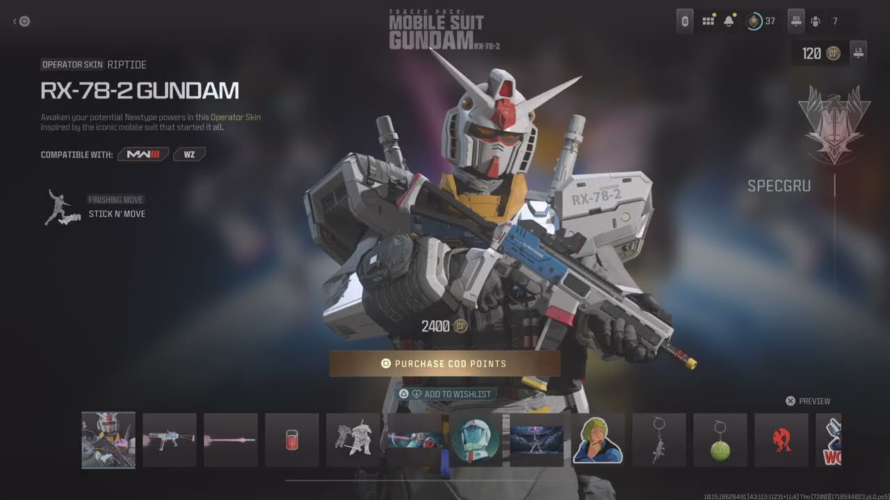 Mobile Suit Gundam RX-78-2 Tracer Pack in Call of Duty Warzone Store!