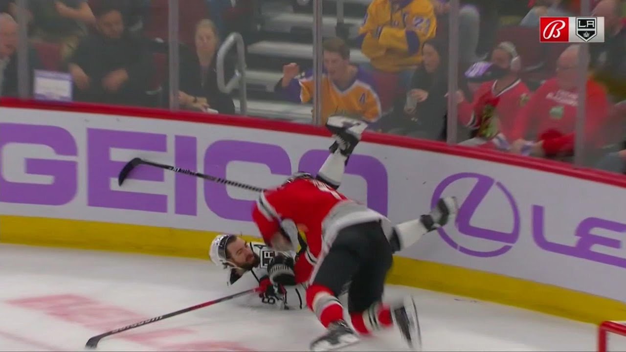 Boris Katchouk gets a heavy hit on Drew Doughty.