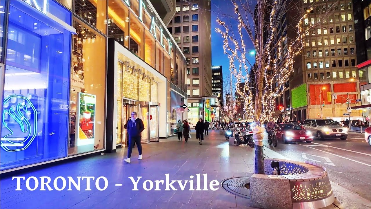 Toronto Yorkville Village - Magic Christmas Lights Walking Tour | 4K