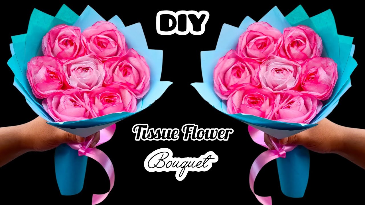 DIY Viral Tissue Paper Rose Bouquet / How To Make Flower Bouquet / Valentines Day Handmade Gift Idea