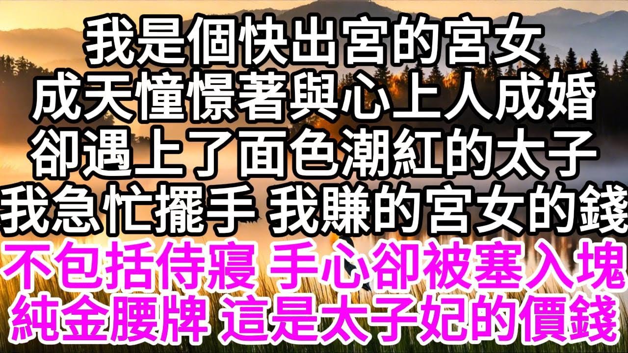 我是個快出宮的宮女，成天憧憬著與心上人成婚，卻遇上了面色潮紅的太子，我急忙擺手，我賺的宮女的錢，不包括侍寢，手心卻被塞入塊純金腰牌，這是太子妃的價錢 【美好人生】