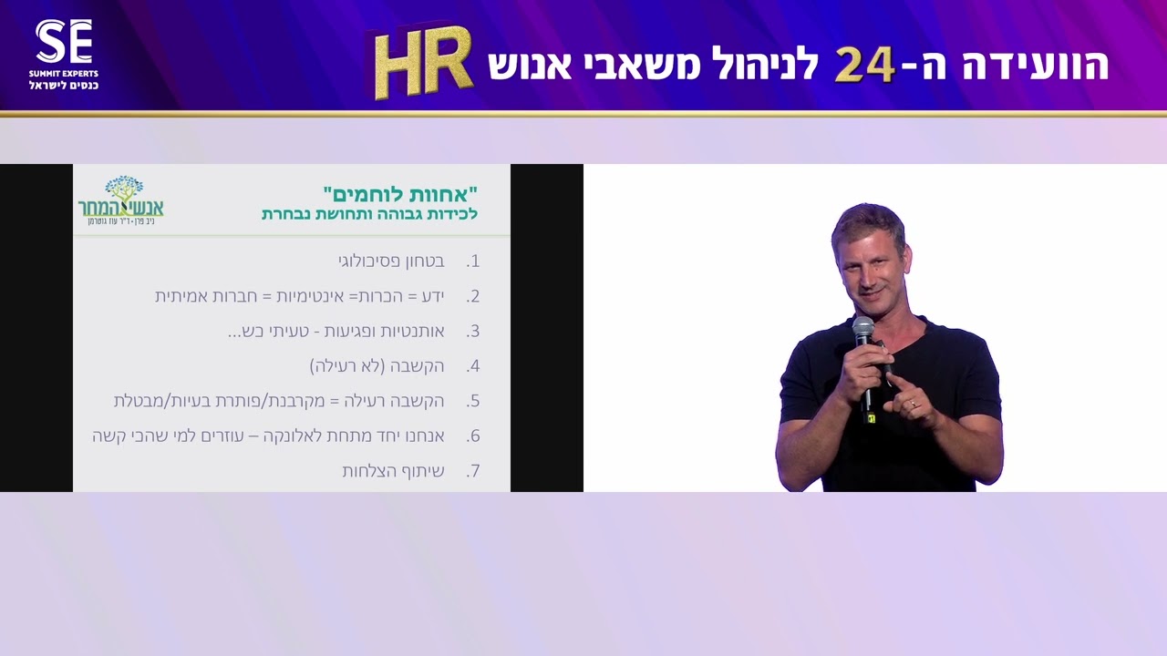 הרצאה של ניב פרן, מנהל אנשי המחר, מתוך הוועידה ה-24 לניהול משאבי אנוש, 16.7, ביוזמת וניהול SE