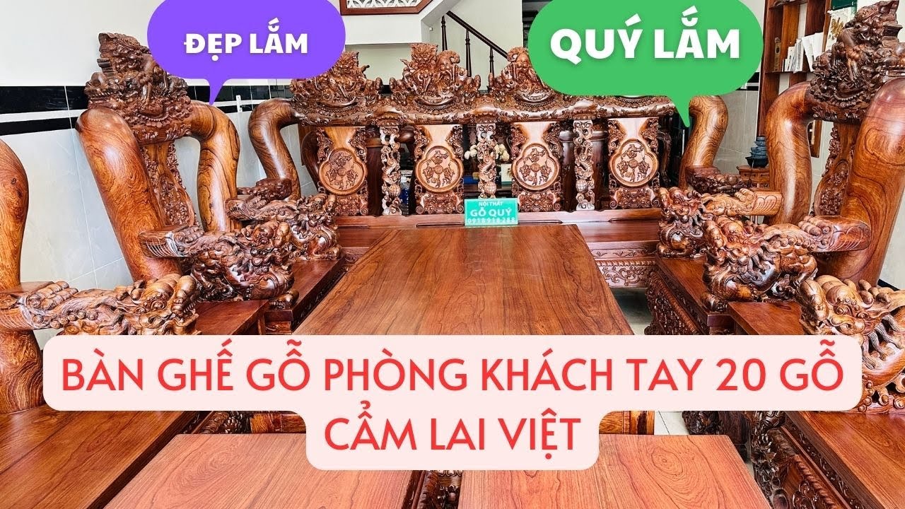 BÀN GHẾ GỖ PHÒNG KHÁCH tay cột 20 GỖ CẨM LAI | Nội thất gỗ quý