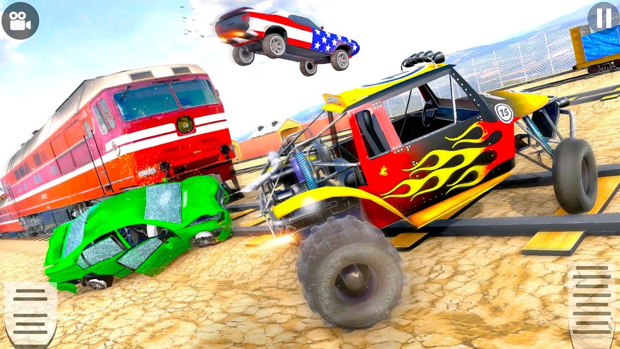 Train Prado Car Bus and Monster Truck Derby Demolition Simulator - Android Gameplay.