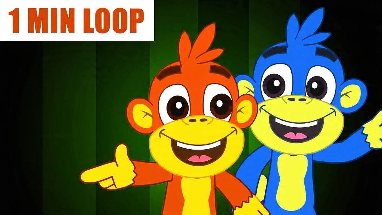 Five Little Monkeys Remix 🐵 [1 MIN LOOP] | 3D Animated Nursery Rhymes & Fun Animal Music for Kids