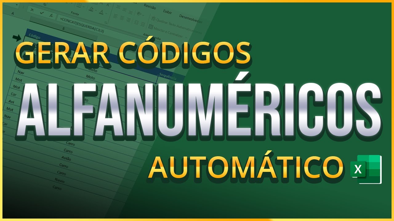 Como gerar CÓDIGOS ALFANUMÉRICOS AUTOMÁTICOS no Excel (Excelente para Planilha de Vendas)