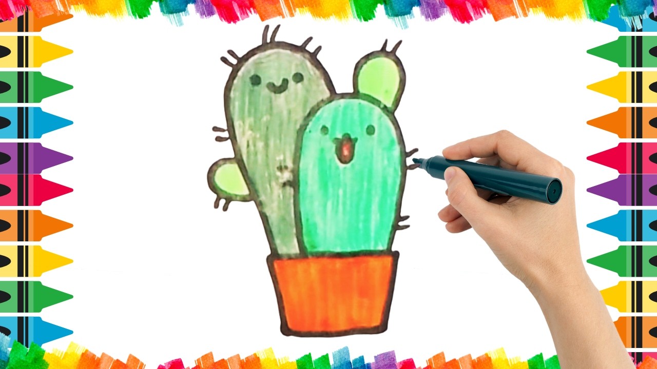 Как нарисовать милый кактус. Рисование, раскрашивание и живопись для детей. Детское искусство. #р...