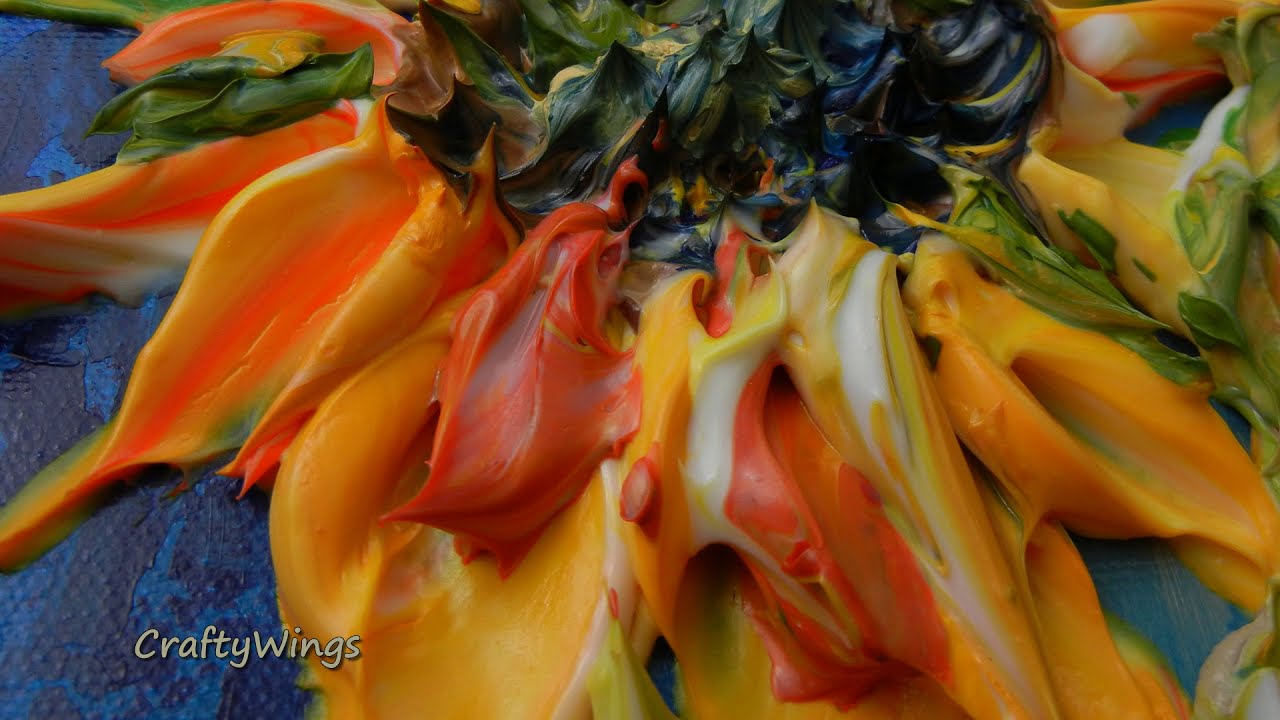 Thick Textured Acrylic Painting -- Sunflowers