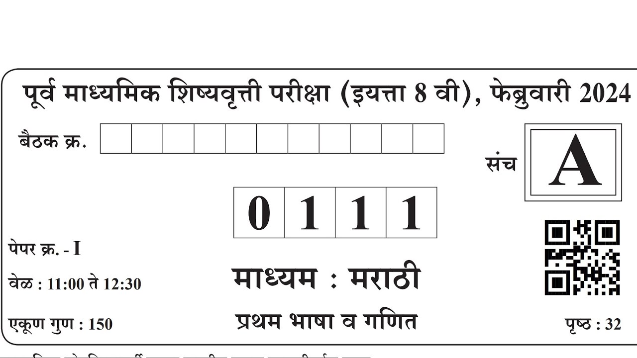 पूर्व माध्यमिक शिष्यवृत्ती परीक्षा इयत्ता आठवी फेब्रुवारी 2024 संच A गणित संपूर्ण विश्लेषण