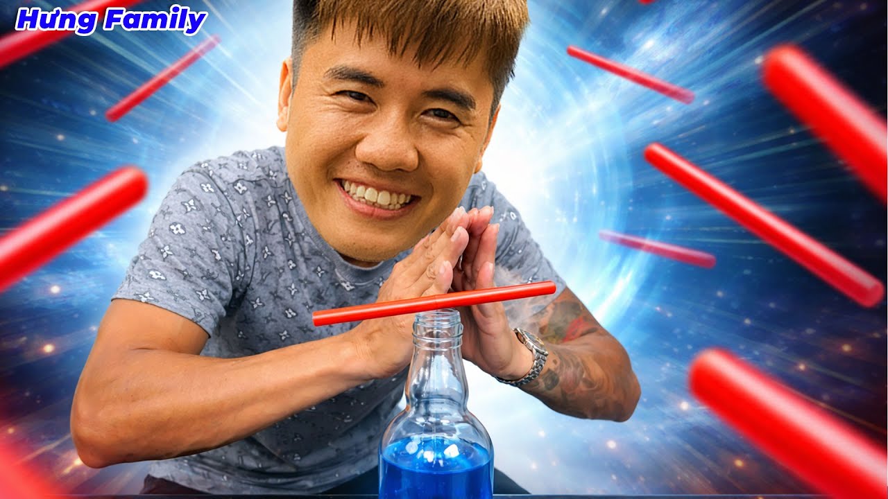 Hưng Troll | Thử Thách Làm Ông Hút Xoay Tròn Trên Chai Nước Không Chạm Tay