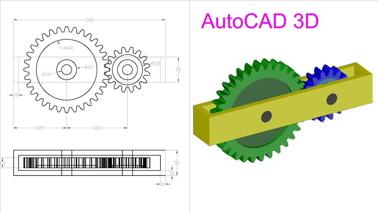 AutoCAD 3D tutorial for beginners | 3d mechanical gear | Spur gear