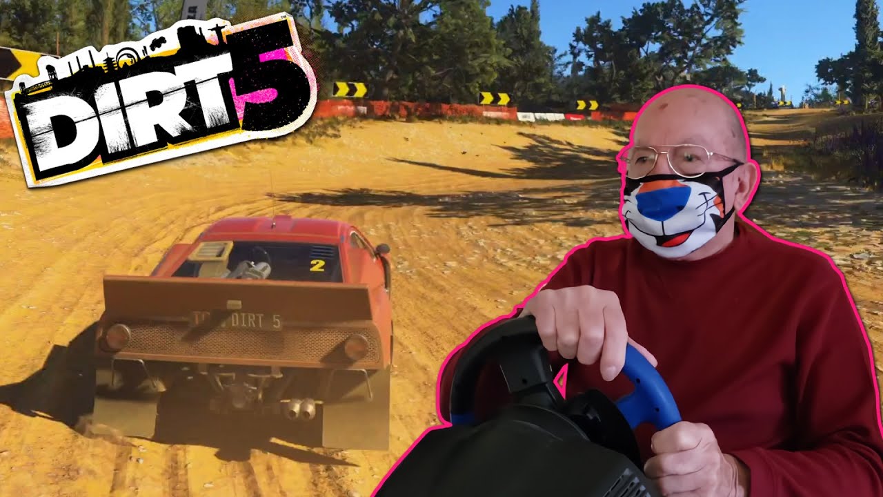 Grandpa Reacts to Dirt 5 (with racing wheel)