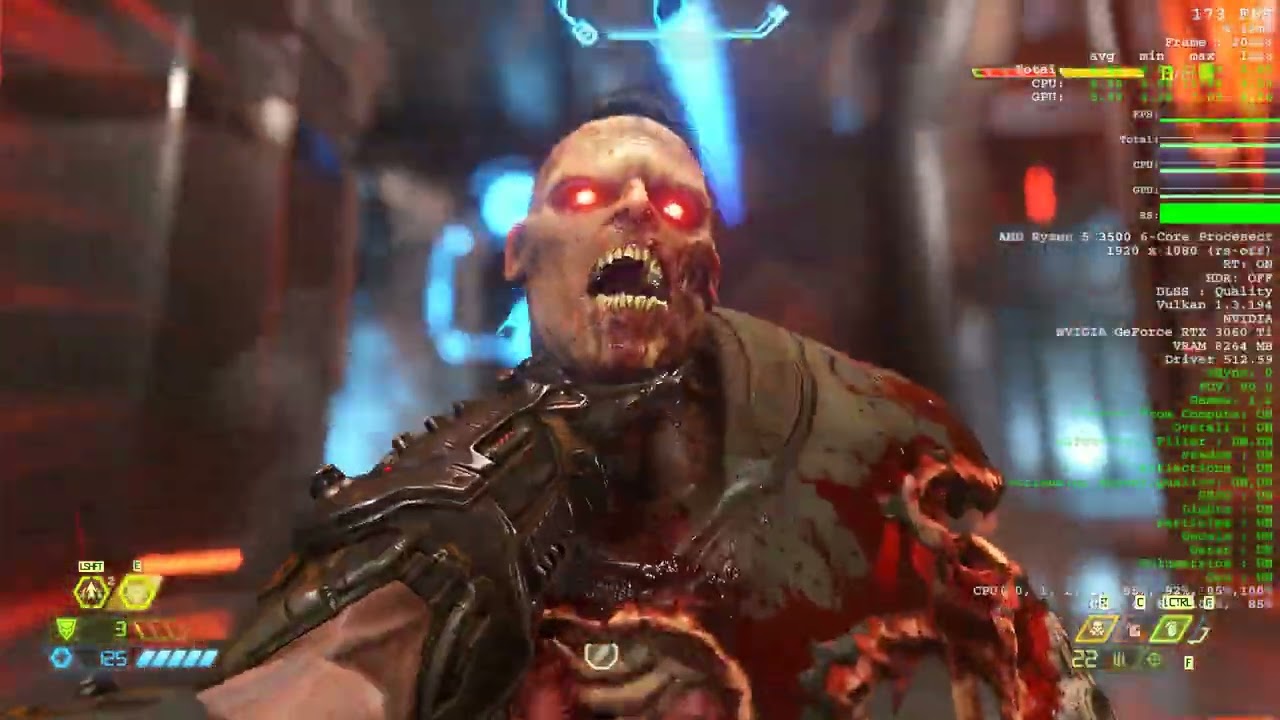 DOOM Eternal | RTX 3060 Ti | Ryzen 5 3500 | 1080p Ultra Nightmare | RTX ON | DLSS Quality Benchmark