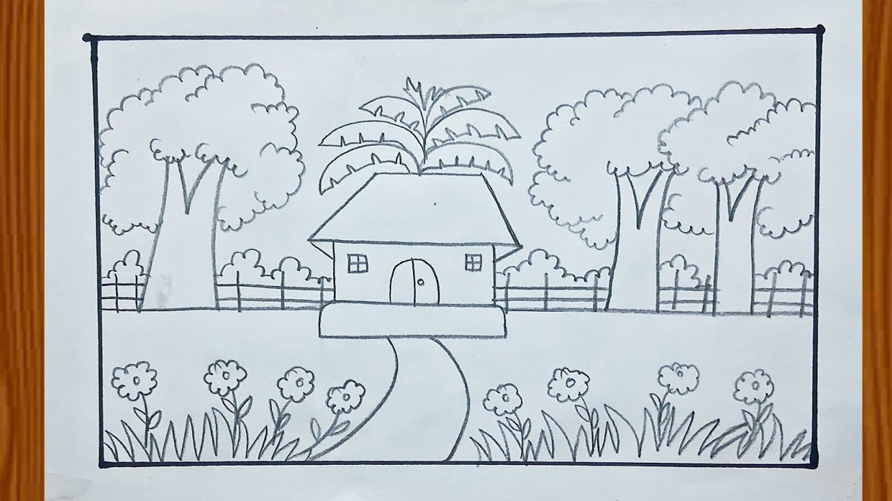 How to draw Beautiful Scenery Easy || Landscape Drawing for beginners || Nature Drawing Easy 