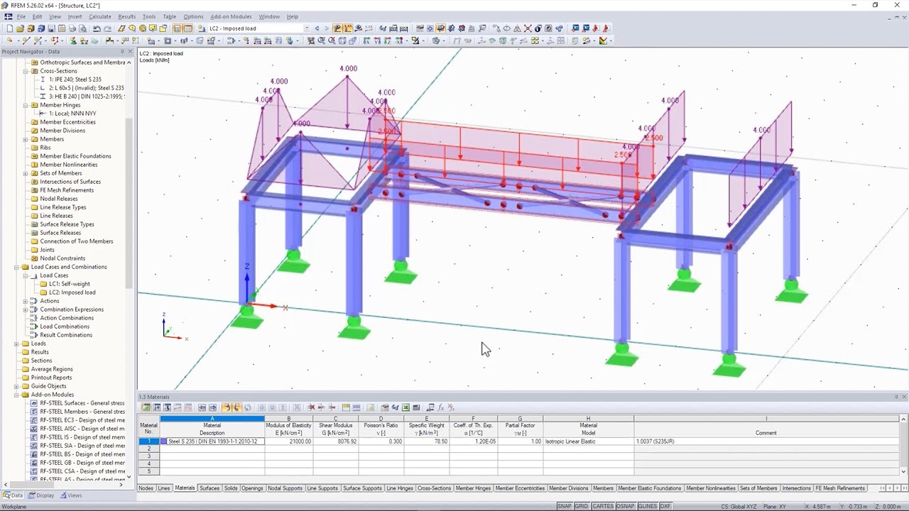 Structural Analysis with Dlubal RFEM of a steel frame made with SolidSteel parametric in SOLIDWORKS