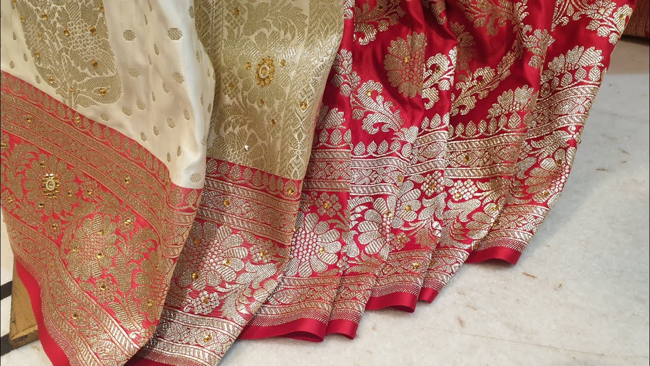 WHITE COLOUR BANARASI SAREE IN STONE WORK & ZARI WORK #ZARANGSAREE #banarasisaree #saree